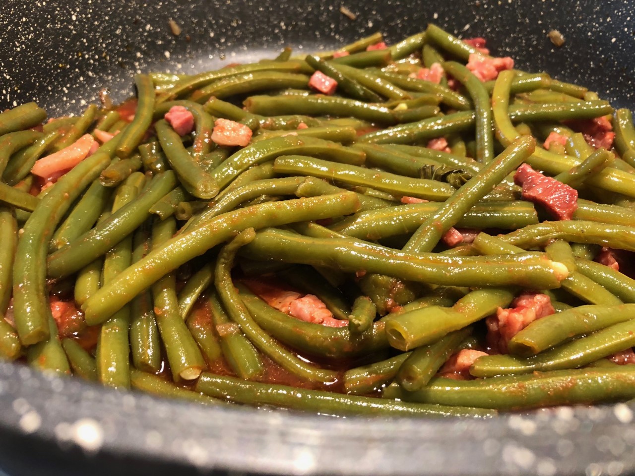 fagiolini in cottura - Fagiolini e pancetta