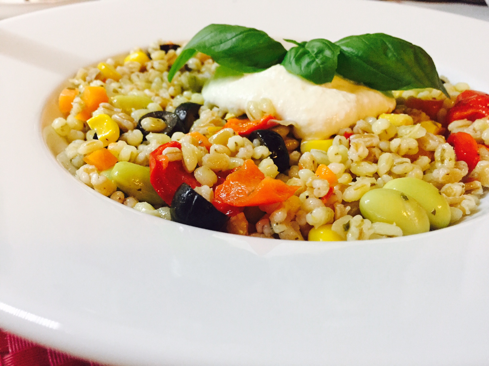 Insalata di farro con spuma di bufala senza lattosio