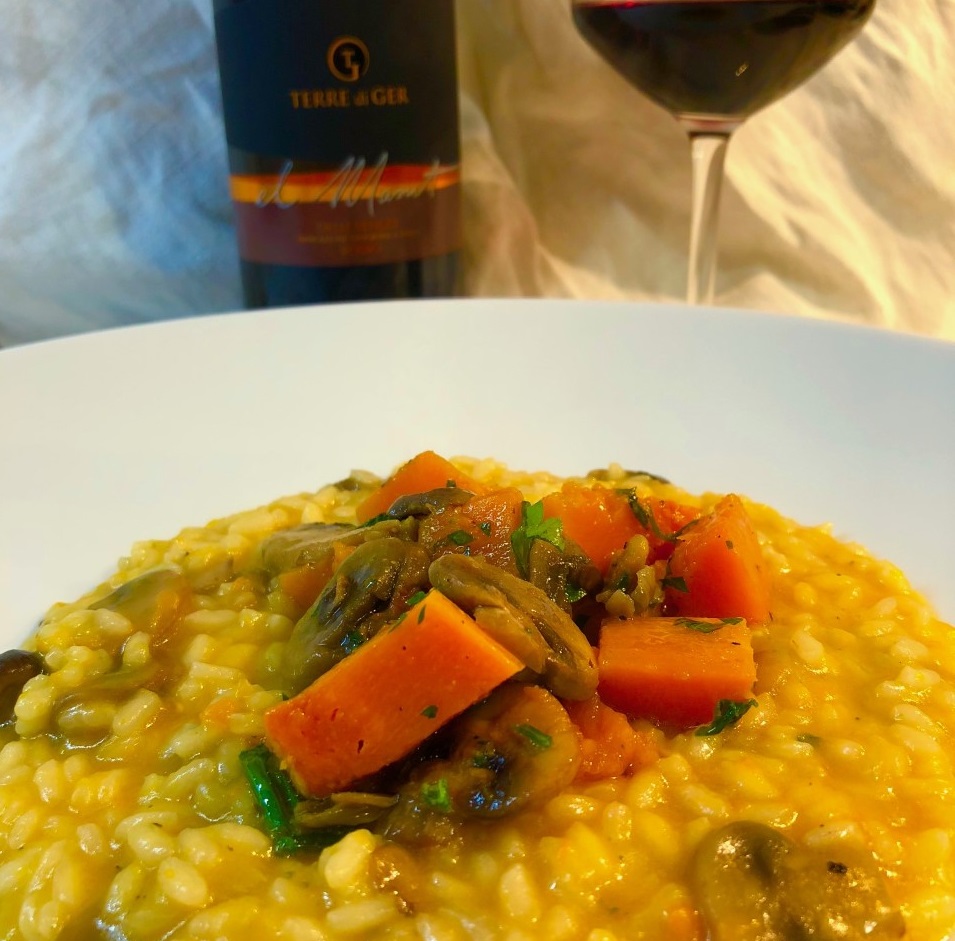 Risotto alla zucca e funghi champignon